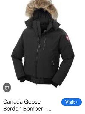 Canada Goose Black Borden Bomber Jacket with Coyote Fur-Trim Hood Large